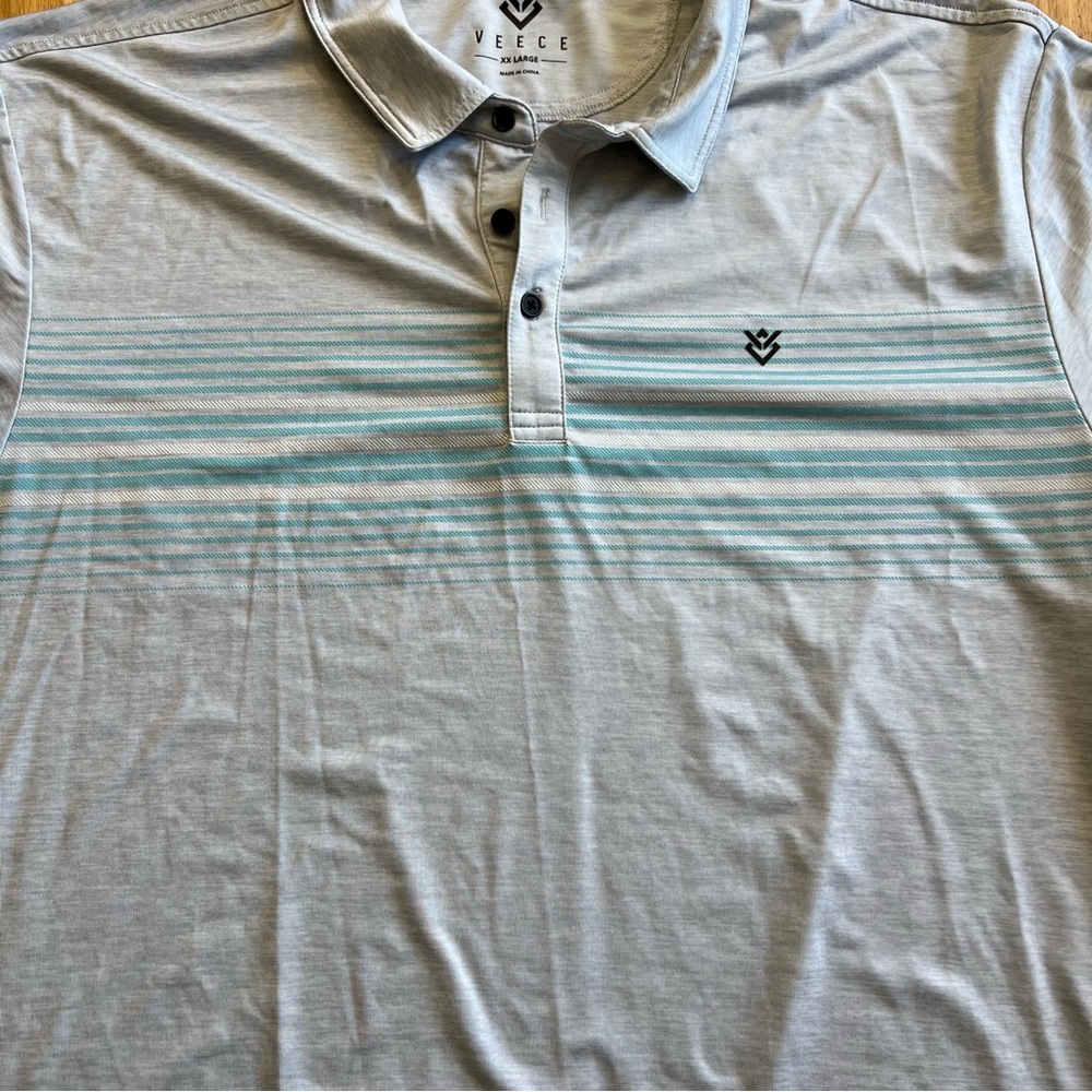 Veece Men’s XXL Polo Shirt Gray Striped Performance Stretch - Picture 6 of 10